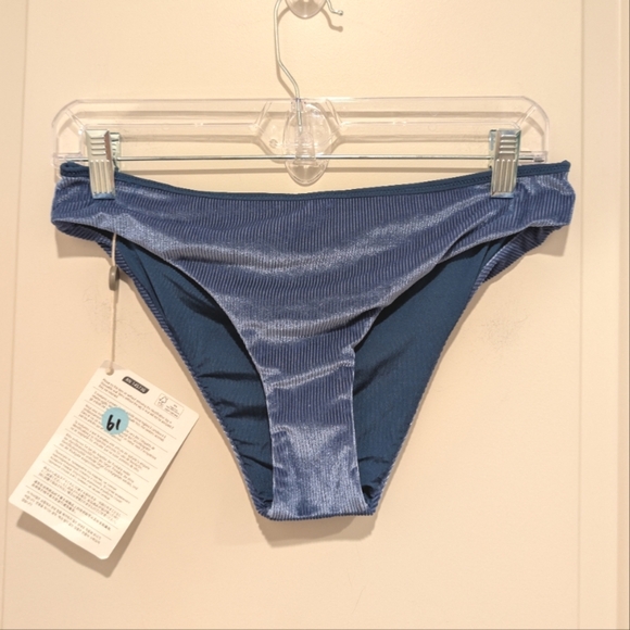 Onia Blue Velvet Ribbed Daisy Bikini Bottom Blue Opal Medium - Picture 1 of 5